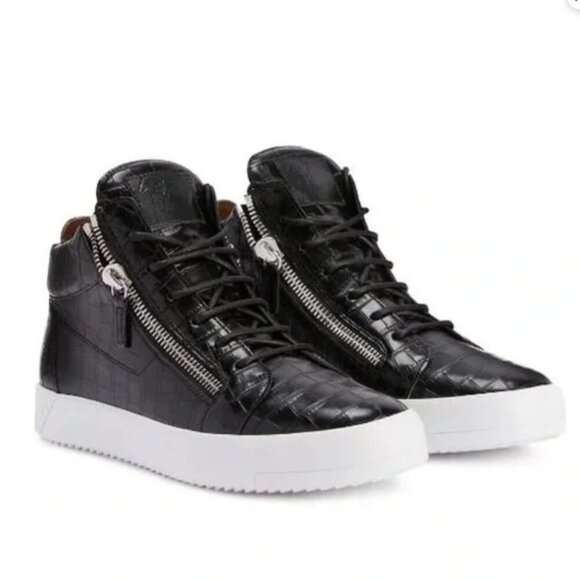 Giuseppe Zanotti Kriss Black Croc Patent Leather Zip High Top Sneakers EU 41 / 8 - Picture 1 of 13